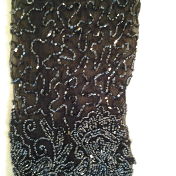 NEW SILK CUSTOM MADE HAND BEADED BLK &  BLUE  XL - Picture 6 of 7
